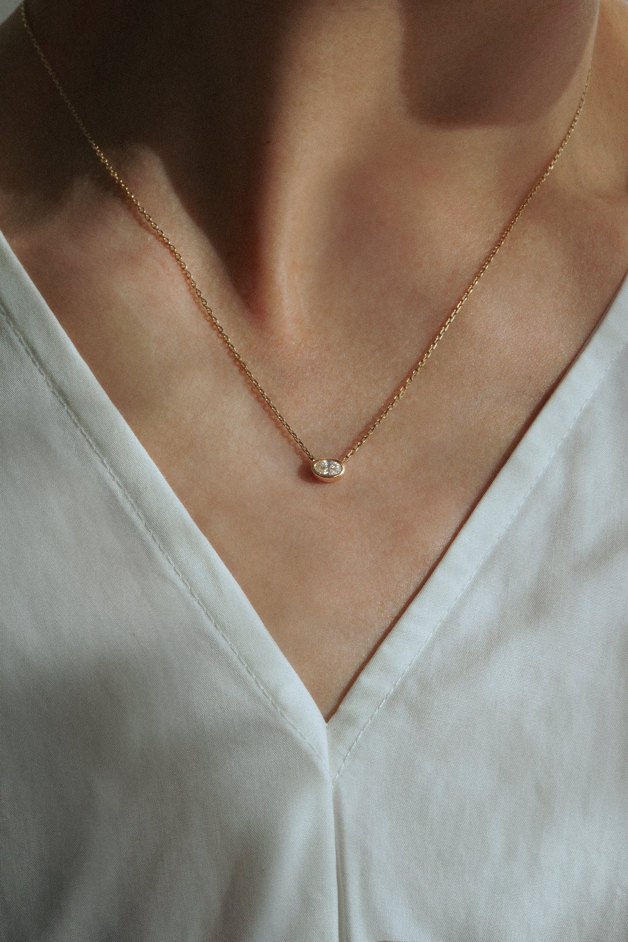 Oval Diamond Bezel Necklace