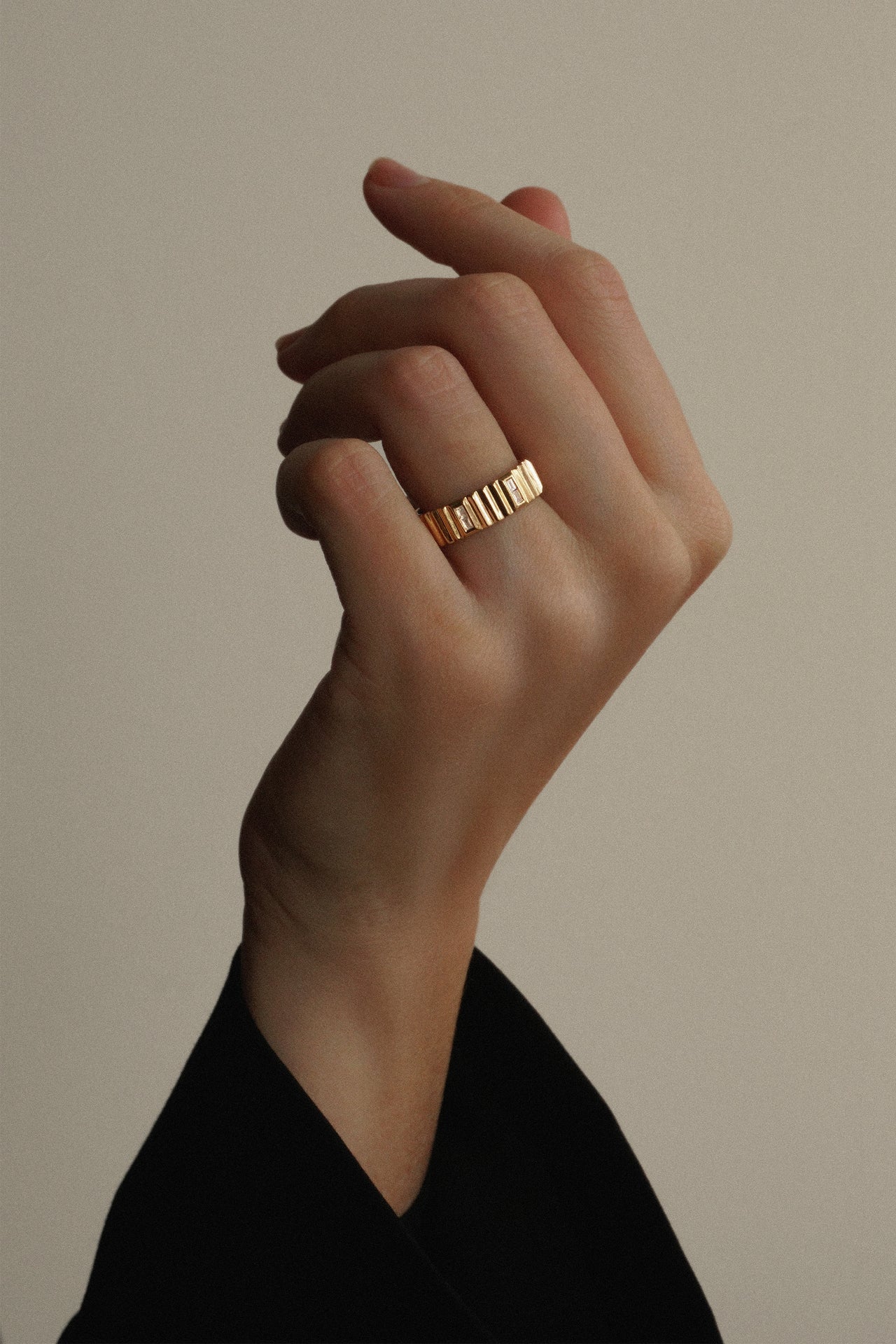 Ridged Baguette Diamond Ring
