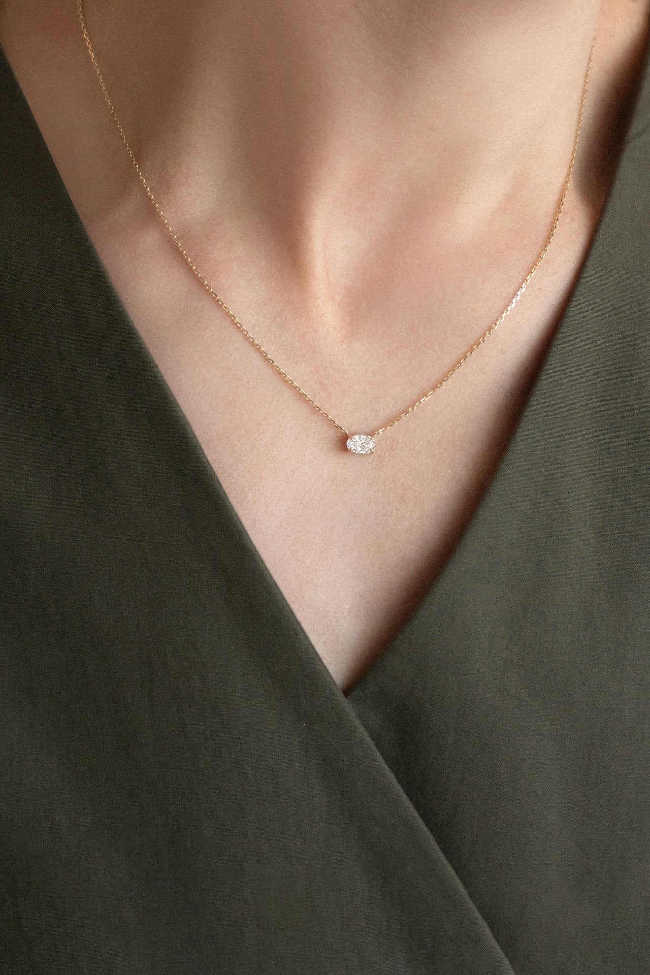 Oval Diamond Solitaire Necklace